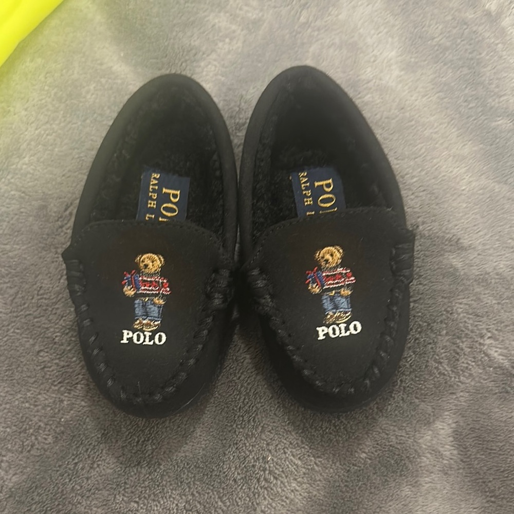 Polo by Ralph Lauren Black Moccasins with Embroidered Polo Bear
